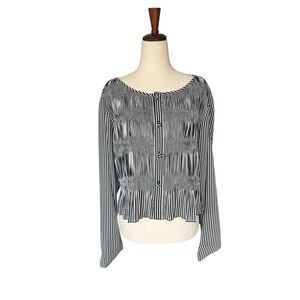 Vintage Vivienne Tam Sheer Black & White Op Art Top Ruched Pleated Miyake Large